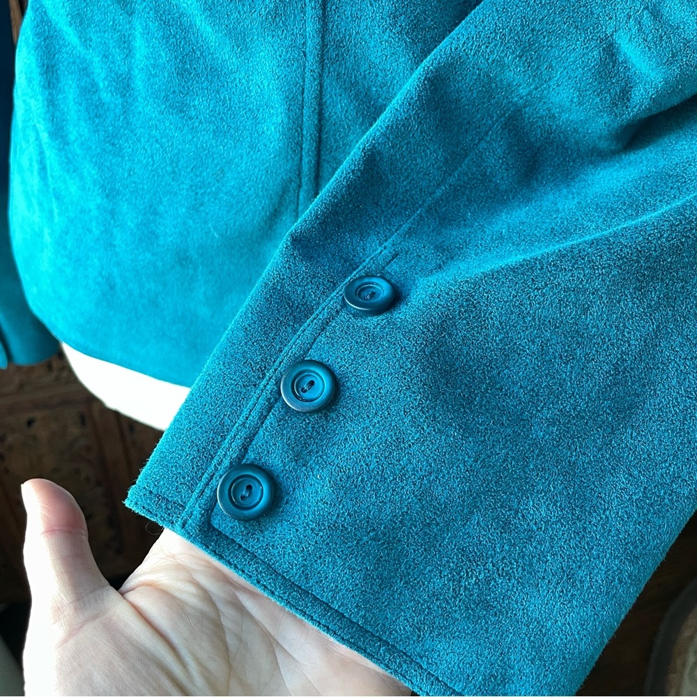 Vintage Handmade Western Turquoise Faux Suede Women's Blazer Jacket - Picture 8 of 9